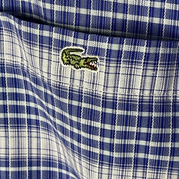 Lacoste Blue White Plaid Button Up Size Medium 40 Windowpane Woven Men’s Logo - Picture 3 of 9
